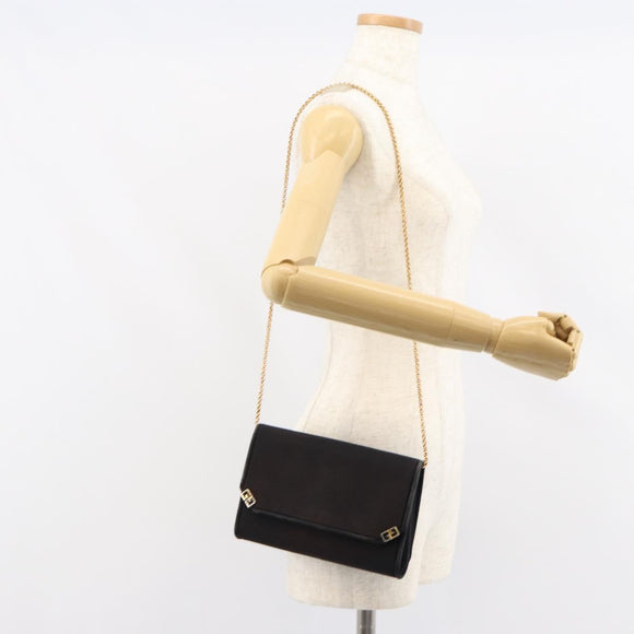 GUCCI Chain Shoulder Bag Nylon Black Gold Auth 158998