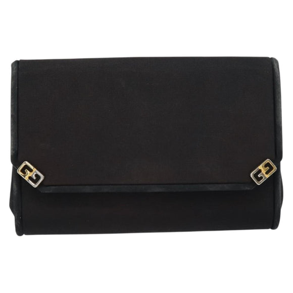 GUCCI Chain Shoulder Bag Nylon Black Gold Auth 158998