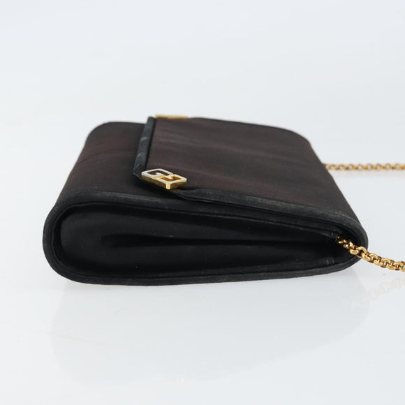 GUCCI Chain Shoulder Bag Nylon Black Gold Auth 158998