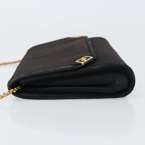 GUCCI Chain Shoulder Bag Nylon Black Gold Auth 158998