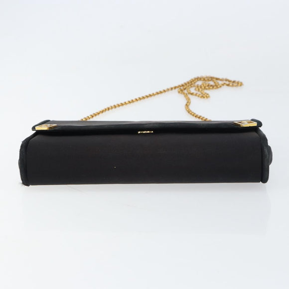 GUCCI Chain Shoulder Bag Nylon Black Gold Auth 158998