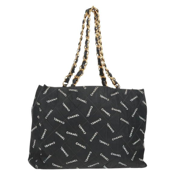 CHANEL Matelasse Chain Shoulder Bag Canvas Black Gold CC Auth 158999