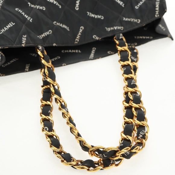 CHANEL Matelasse Chain Shoulder Bag Canvas Black Gold CC Auth 158999