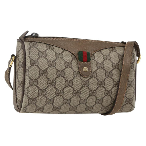 GUCCI GG Supreme Web Sherry Line Bag PVC Beige Gold 89 02 018 Auth 159003