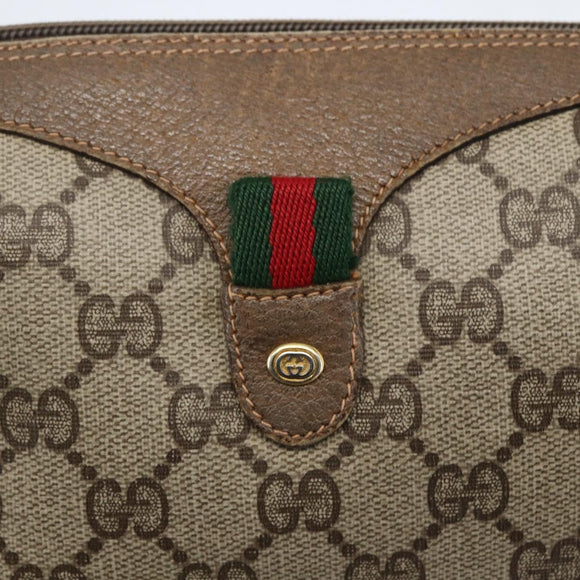 GUCCI GG Supreme Web Sherry Line Bag PVC Beige Gold 89 02 018 Auth 159003