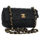 CHANEL Mini Matelasse 18 Chain Shoulder Bag Satin Black Gold CC Auth 159010V-1