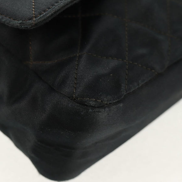 CHANEL Mini Matelasse 18 Chain Shoulder Bag Satin Black Gold CC Auth 159010V