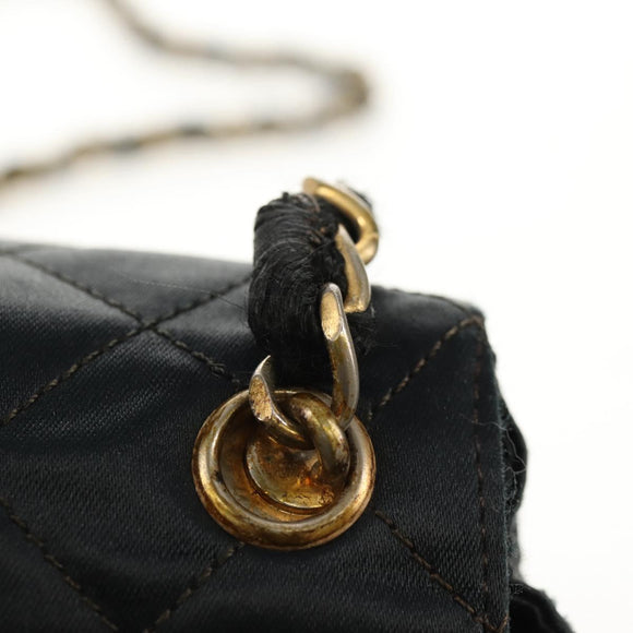 CHANEL Mini Matelasse 18 Chain Shoulder Bag Satin Black Gold CC Auth 159010V