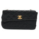 CHANEL Mini Matelasse 18 Chain Shoulder Bag Satin Black Gold CC Auth 159010V-13