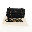CHANEL Mini Matelasse 18 Chain Shoulder Bag Satin Black Gold CC Auth 159010V-12