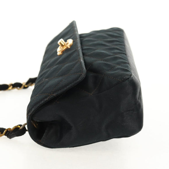 CHANEL Mini Matelasse 18 Chain Shoulder Bag Satin Black Gold CC Auth 159010V