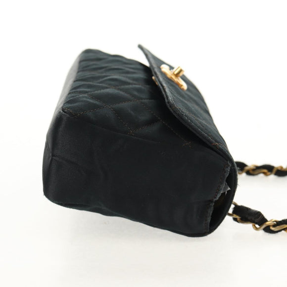 CHANEL Mini Matelasse 18 Chain Shoulder Bag Satin Black Gold CC Auth 159010V