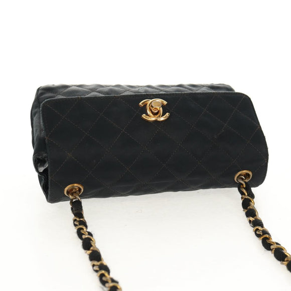 CHANEL Mini Matelasse 18 Chain Shoulder Bag Satin Black Gold CC Auth 159010V