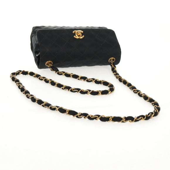 CHANEL Mini Matelasse 18 Chain Shoulder Bag Satin Black Gold CC Auth 159010V