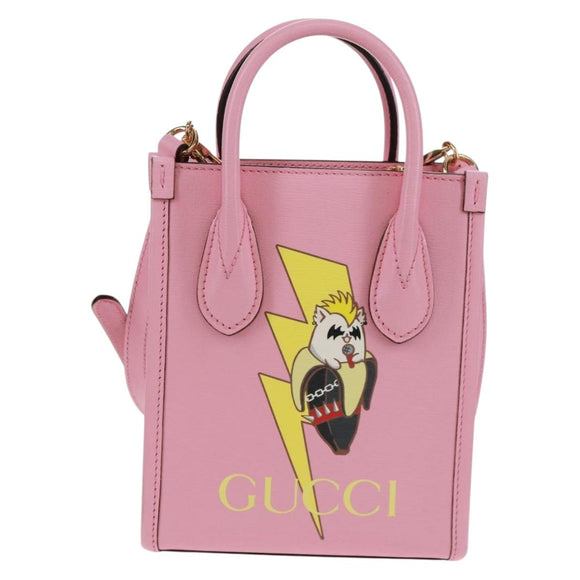 GUCCI Hand Bag Leather 2way Pink Gold 671623 Auth 159011M