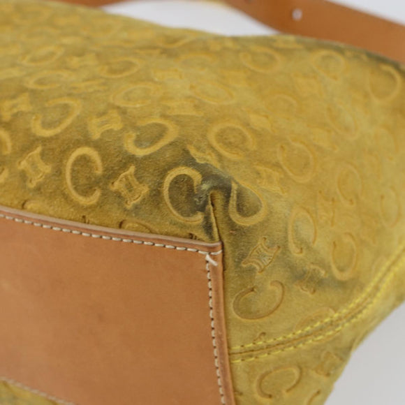 CELINE C Macadam Canvas Shoulder Bag Yellow Gold Auth 159012