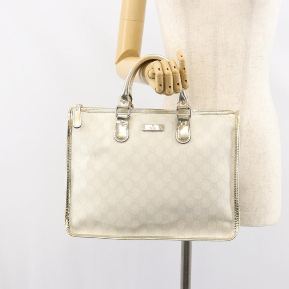 GUCCI GG Supreme Hand Bag PVC Leather White Gold 190259 Auth 159013