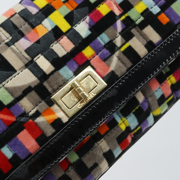 CHANEL 2.55 Shoulder Bag Velor Multicolor Gold CC Auth 159014SAV