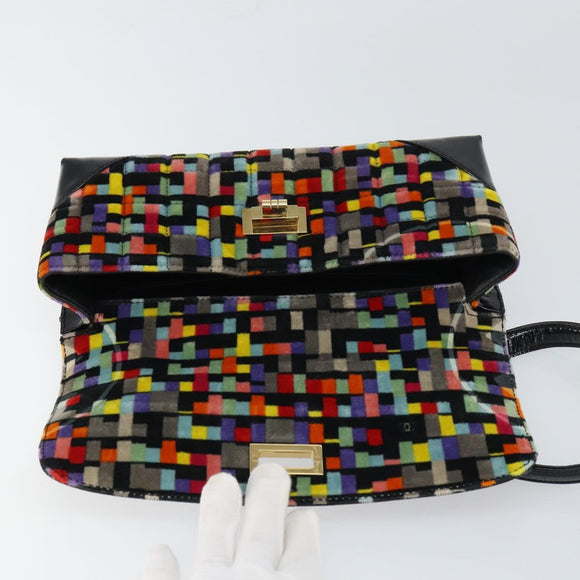 CHANEL 2.55 Shoulder Bag Velor Multicolor Gold CC Auth 159014SAV