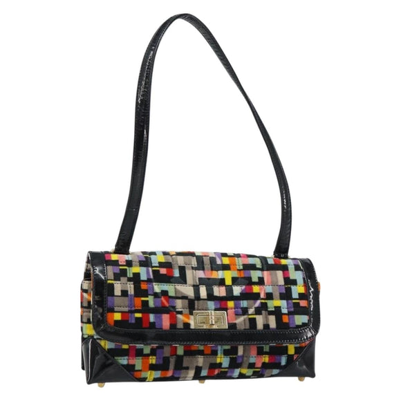 CHANEL 2.55 Shoulder Bag Velor Multicolor Gold CC Auth 159014SAV