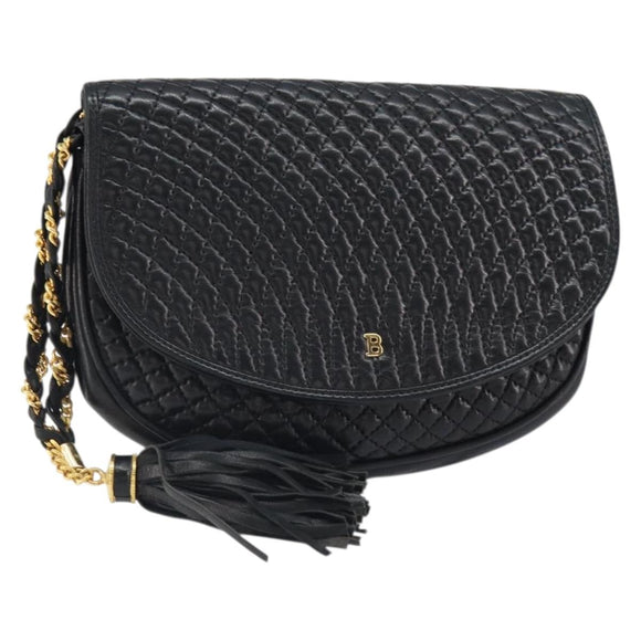 BALLY Pouch Leather Black Gold Auth 159018