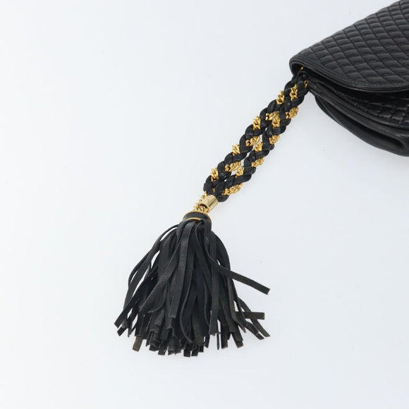 BALLY Pouch Leather Black Gold Auth 159018