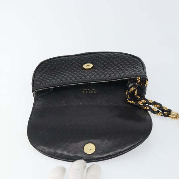 BALLY Pouch Leather Black Gold Auth 159018