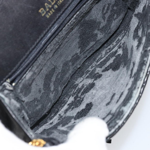BALLY Pouch Leather Black Gold Auth 159018