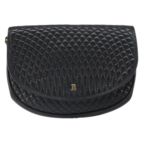 BALLY Pouch Leather Black Gold Auth 159018