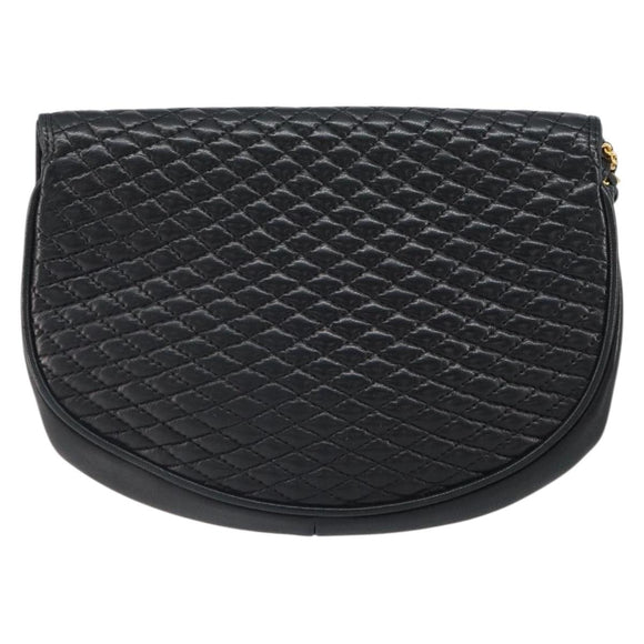 BALLY Pouch Leather Black Gold Auth 159018