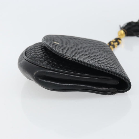 BALLY Pouch Leather Black Gold Auth 159018