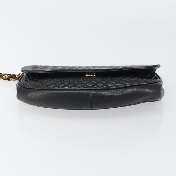 BALLY Pouch Leather Black Gold Auth 159018