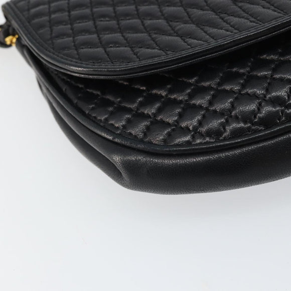 BALLY Pouch Leather Black Gold Auth 159018