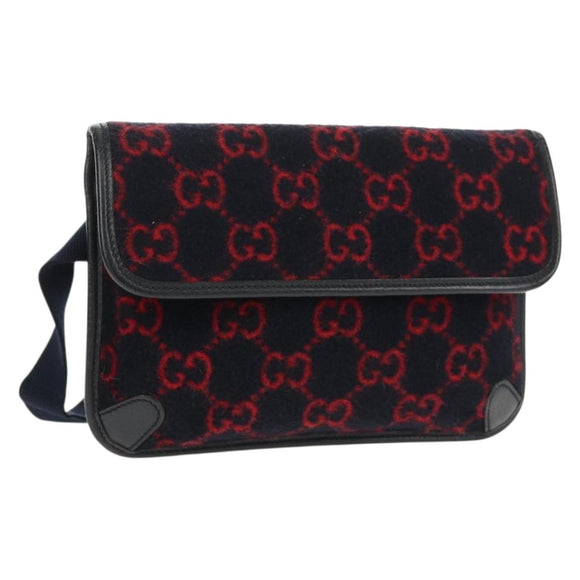 GUCCI GG Canvas Waist bag Wool Navy Gold 598181 Auth 159020V
