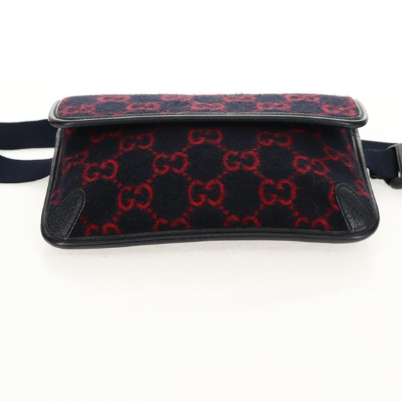 GUCCI GG Canvas Waist bag Wool Navy Gold 598181 Auth 159020V