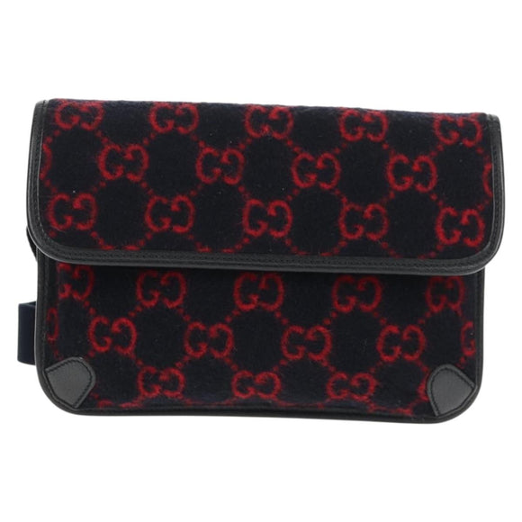 GUCCI GG Canvas Waist bag Wool Navy Gold 598181 Auth 159020V
