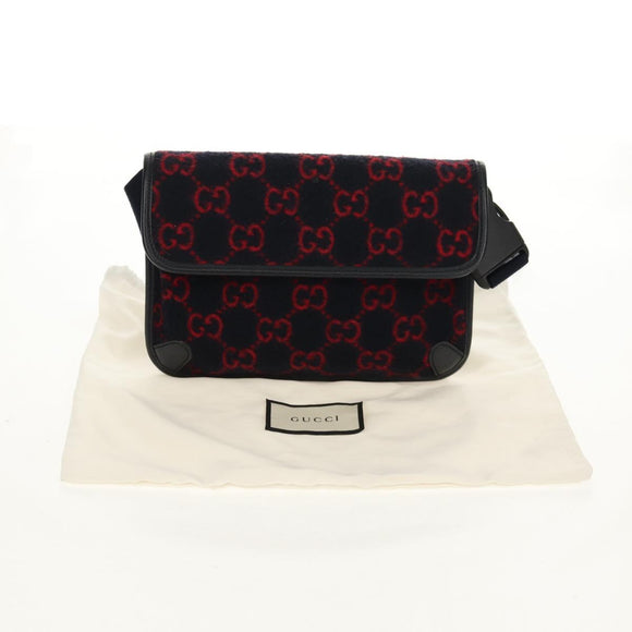 GUCCI GG Canvas Waist bag Wool Navy Gold 598181 Auth 159020V