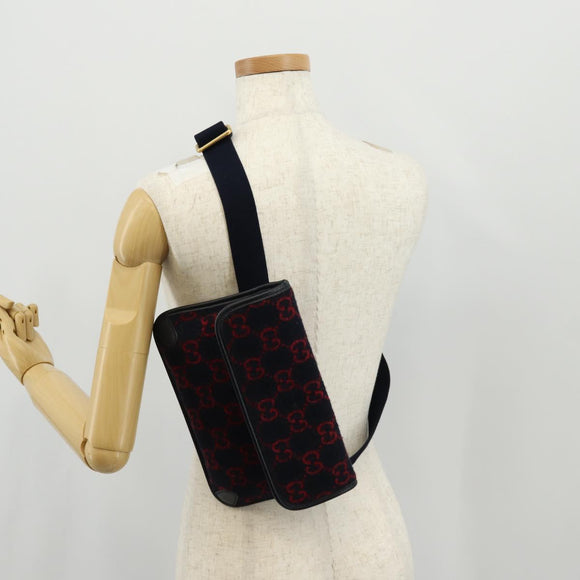 GUCCI GG Canvas Waist bag Wool Navy Gold 598181 Auth 159020V