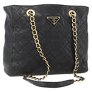PRADA Chain Shoulder Bag Leather Black Gold Auth 159024-1