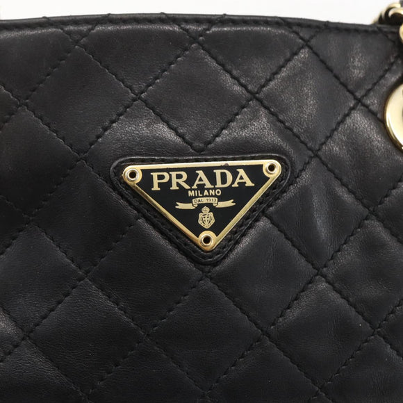 PRADA Chain Shoulder Bag Leather Black Gold Auth 159024