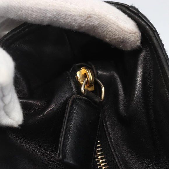 PRADA Chain Shoulder Bag Leather Black Gold Auth 159024