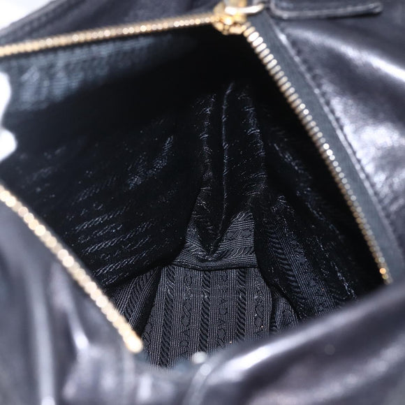 PRADA Chain Shoulder Bag Leather Black Gold Auth 159024