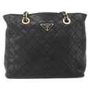 PRADA Chain Shoulder Bag Leather Black Gold Auth 159024-13