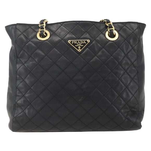 PRADA Chain Shoulder Bag Leather Black Gold Auth 159024
