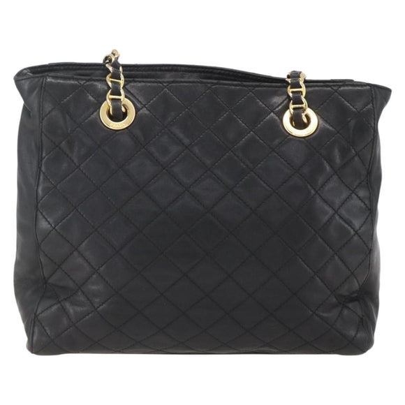 PRADA Chain Shoulder Bag Leather Black Gold Auth 159024