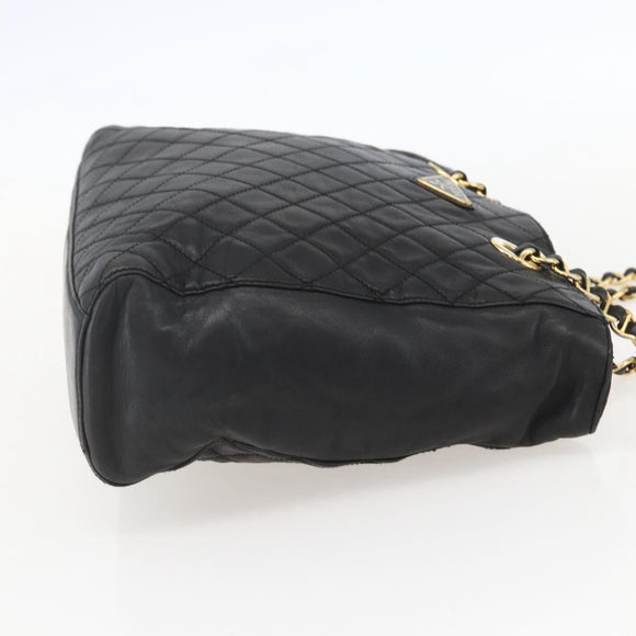 PRADA Chain Shoulder Bag Leather Black Gold Auth 159024