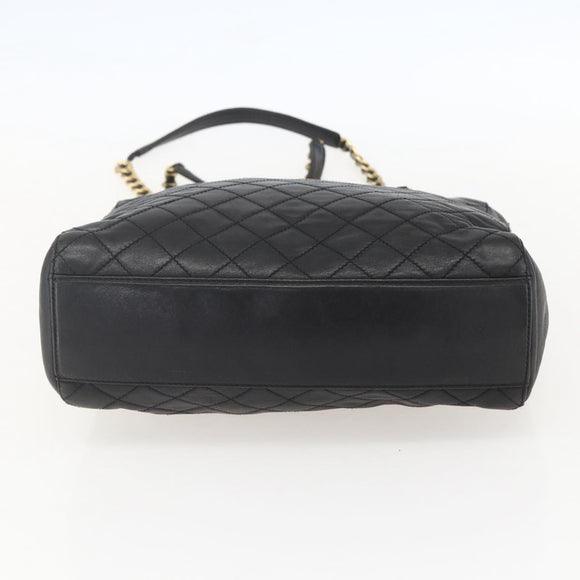 PRADA Chain Shoulder Bag Leather Black Gold Auth 159024