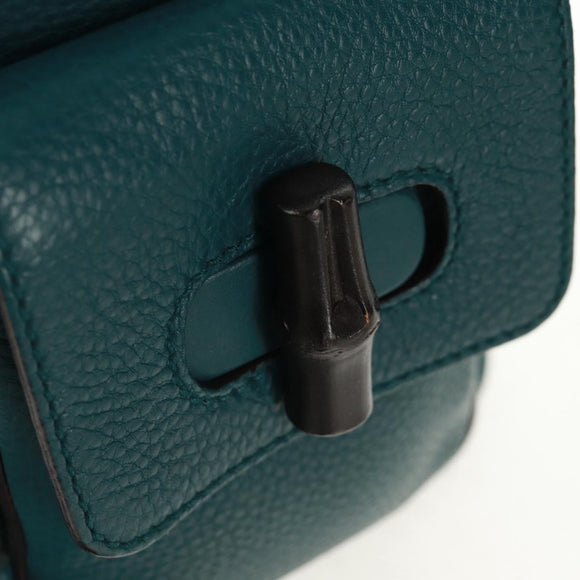 GUCCI Bamboo Backpack Leather Green Silver 370833 Auth 159026V