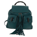GUCCI Bamboo Backpack Leather Green Silver 370833 Auth 159026V-13