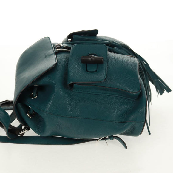 GUCCI Bamboo Backpack Leather Green Silver 370833 Auth 159026V
